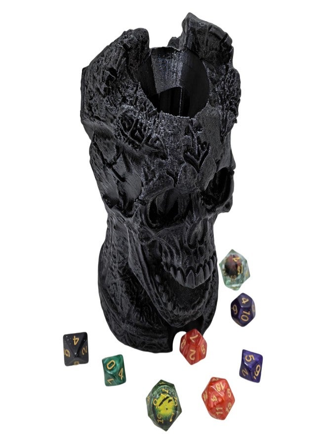 XJPONGC Dark Skull Dice Tower Dungeons and Dragons RPG abletop Roleplaying Game Jail D&D (Random 7PCS D20 Dice Set Included) Black - Image 4